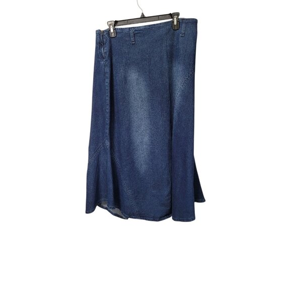 VTG Y2K Denim Maxi Jean Skirt 12 Boho Grunge 2000s Embroidered Western Prairie - Picture 12 of 16